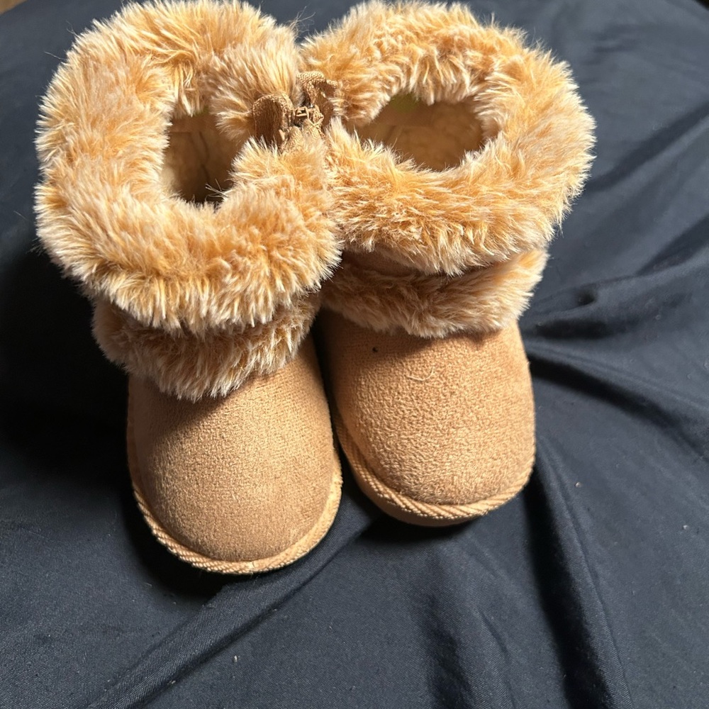 Faux Fur Lined Tan Baby Boots